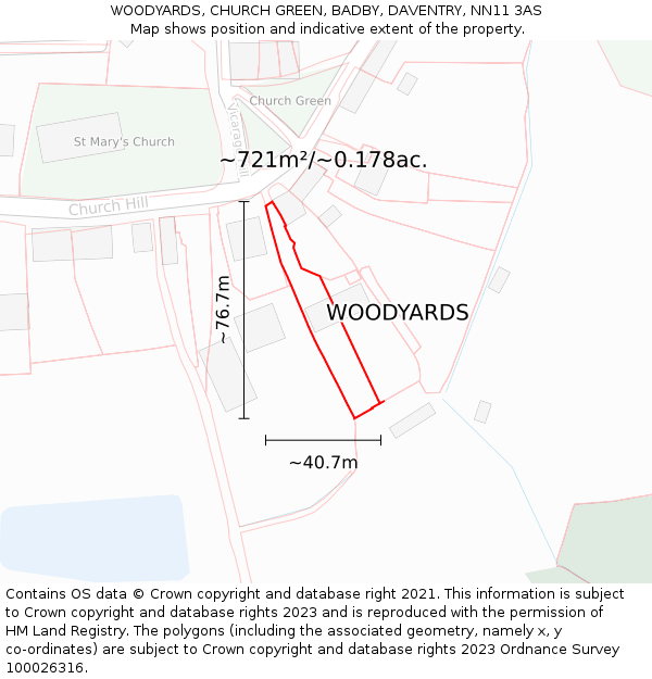 WOODYARDS, CHURCH GREEN, BADBY, DAVENTRY, NN11 3AS: Plot and title map
