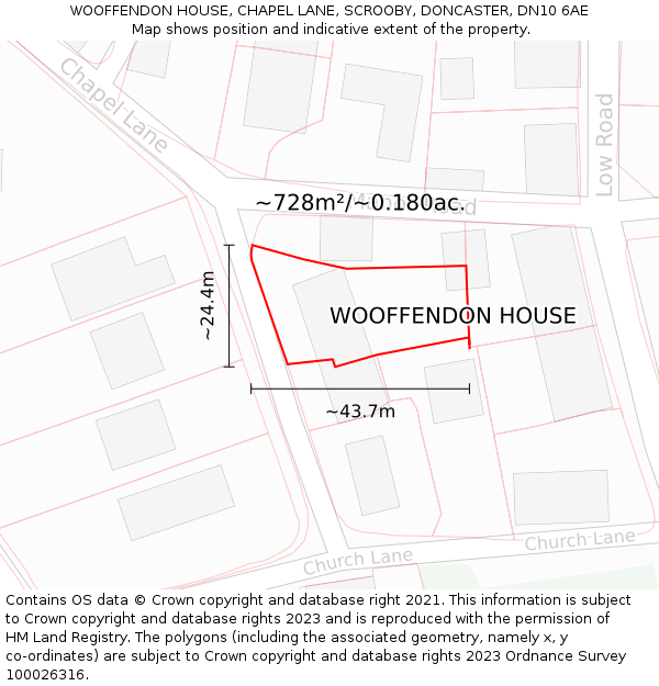 WOOFFENDON HOUSE, CHAPEL LANE, SCROOBY, DONCASTER, DN10 6AE: Plot and title map