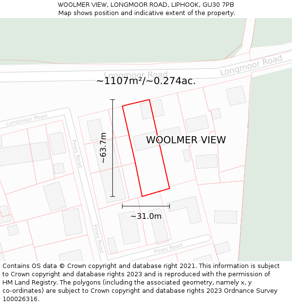 WOOLMER VIEW, LONGMOOR ROAD, LIPHOOK, GU30 7PB: Plot and title map