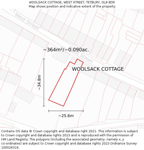 WOOLSACK COTTAGE, WEST STREET, TETBURY, GL8 8DR: Plot and title map
