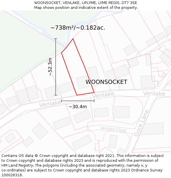 WOONSOCKET, VENLAKE, UPLYME, LYME REGIS, DT7 3SE: Plot and title map