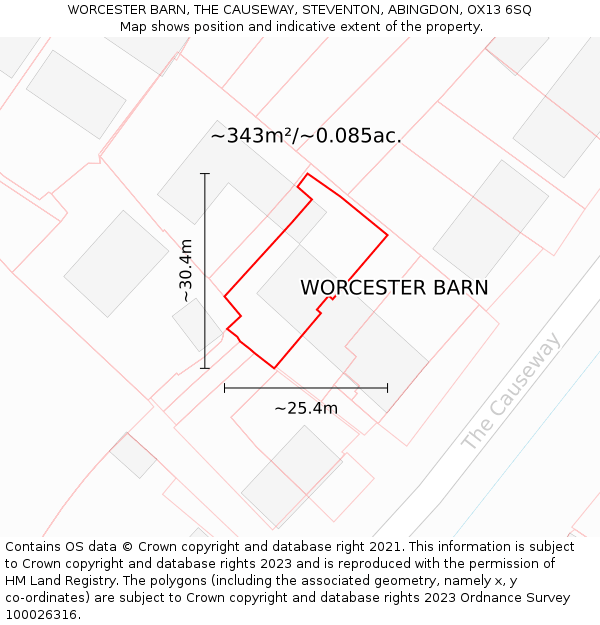 WORCESTER BARN, THE CAUSEWAY, STEVENTON, ABINGDON, OX13 6SQ: Plot and title map