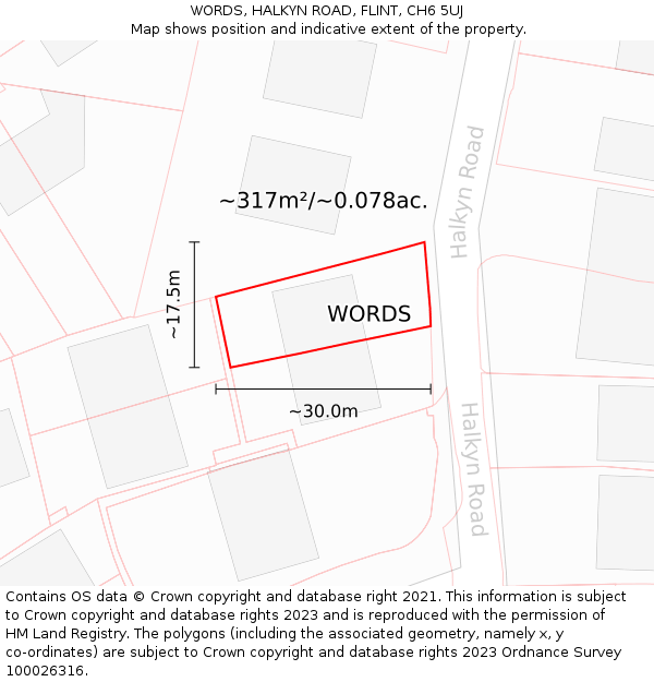 WORDS, HALKYN ROAD, FLINT, CH6 5UJ: Plot and title map