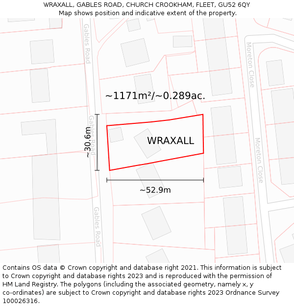 WRAXALL, GABLES ROAD, CHURCH CROOKHAM, FLEET, GU52 6QY: Plot and title map