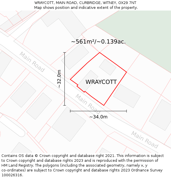 WRAYCOTT, MAIN ROAD, CURBRIDGE, WITNEY, OX29 7NT: Plot and title map