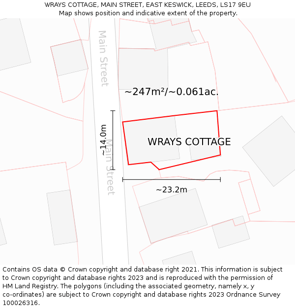 WRAYS COTTAGE, MAIN STREET, EAST KESWICK, LEEDS, LS17 9EU: Plot and title map