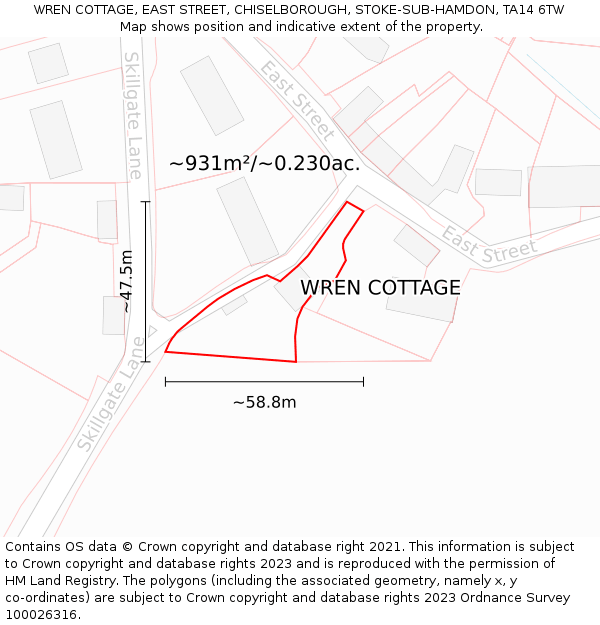 WREN COTTAGE, EAST STREET, CHISELBOROUGH, STOKE-SUB-HAMDON, TA14 6TW: Plot and title map