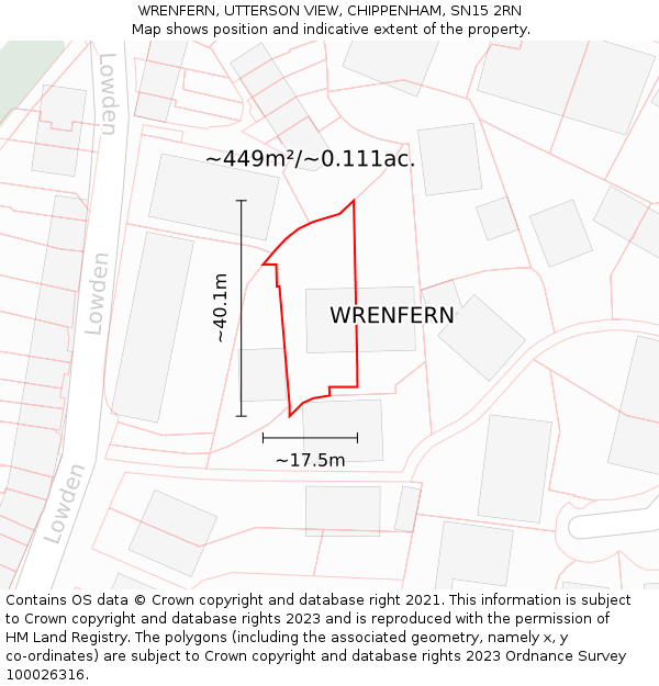 WRENFERN, UTTERSON VIEW, CHIPPENHAM, SN15 2RN: Plot and title map