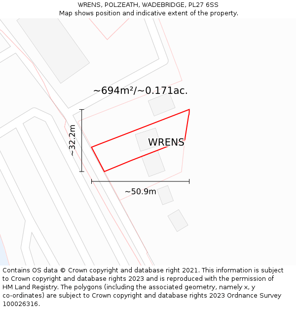 WRENS, POLZEATH, WADEBRIDGE, PL27 6SS: Plot and title map