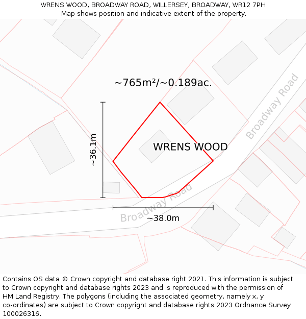 WRENS WOOD, BROADWAY ROAD, WILLERSEY, BROADWAY, WR12 7PH: Plot and title map