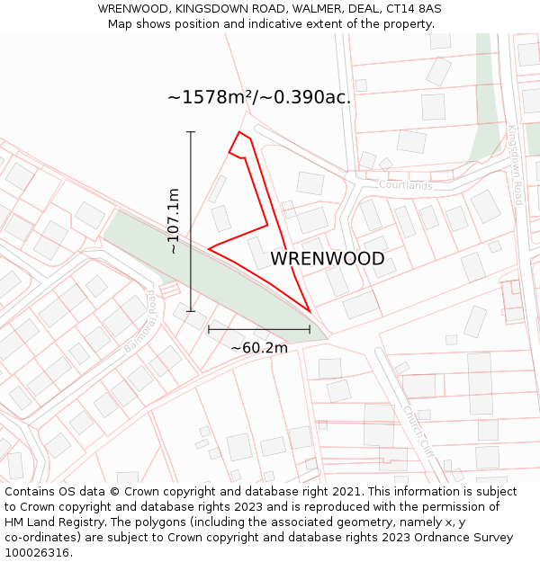 WRENWOOD, KINGSDOWN ROAD, WALMER, DEAL, CT14 8AS: Plot and title map