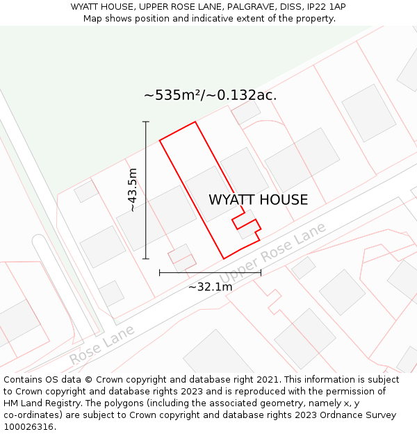 WYATT HOUSE, UPPER ROSE LANE, PALGRAVE, DISS, IP22 1AP: Plot and title map