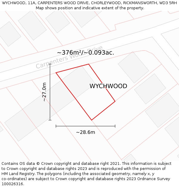 WYCHWOOD, 11A, CARPENTERS WOOD DRIVE, CHORLEYWOOD, RICKMANSWORTH, WD3 5RH: Plot and title map