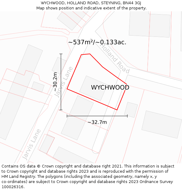 WYCHWOOD, HOLLAND ROAD, STEYNING, BN44 3GJ: Plot and title map