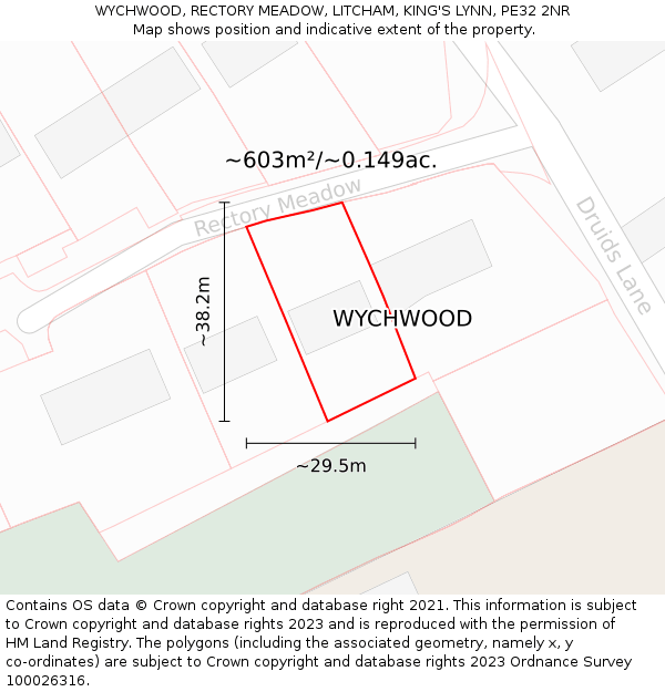 WYCHWOOD, RECTORY MEADOW, LITCHAM, KING'S LYNN, PE32 2NR: Plot and title map