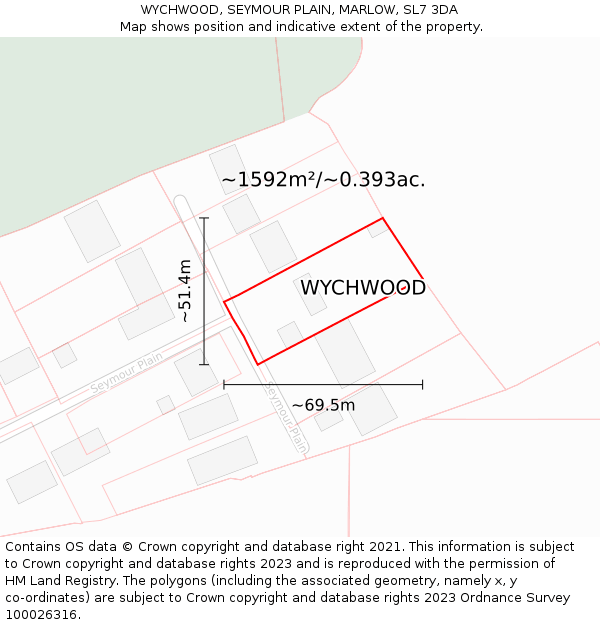 WYCHWOOD, SEYMOUR PLAIN, MARLOW, SL7 3DA: Plot and title map