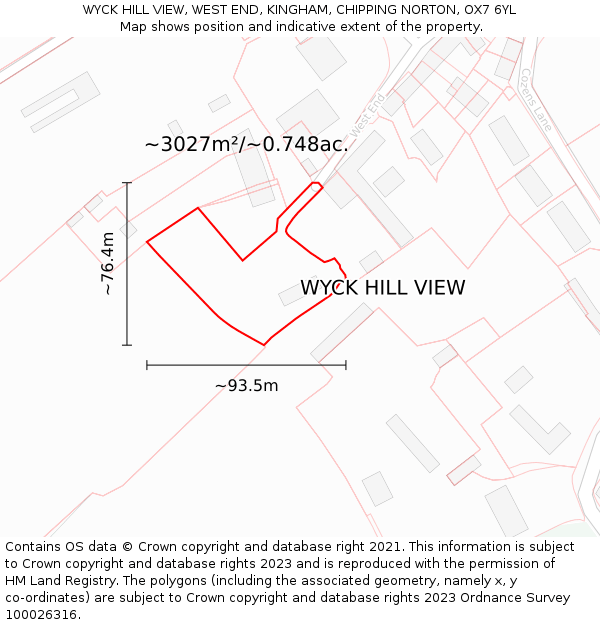 WYCK HILL VIEW, WEST END, KINGHAM, CHIPPING NORTON, OX7 6YL: Plot and title map