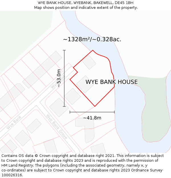 WYE BANK HOUSE, WYEBANK, BAKEWELL, DE45 1BH: Plot and title map