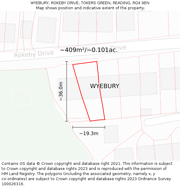 WYEBURY, ROKEBY DRIVE, TOKERS GREEN, READING, RG4 9EN: Plot and title map