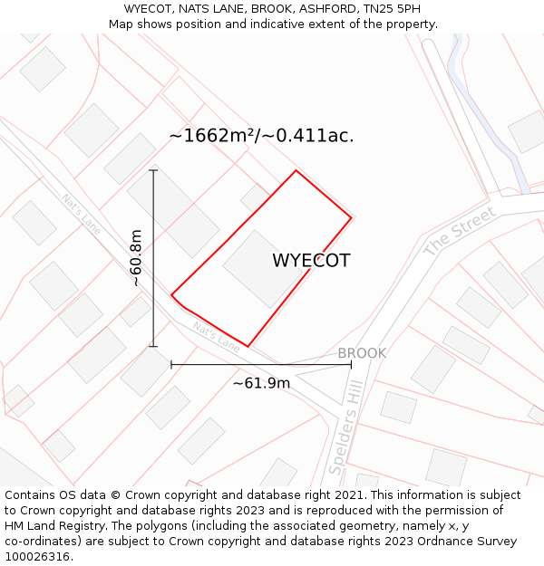 WYECOT, NATS LANE, BROOK, ASHFORD, TN25 5PH: Plot and title map