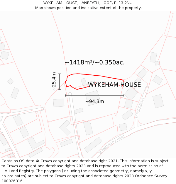 WYKEHAM HOUSE, LANREATH, LOOE, PL13 2NU: Plot and title map