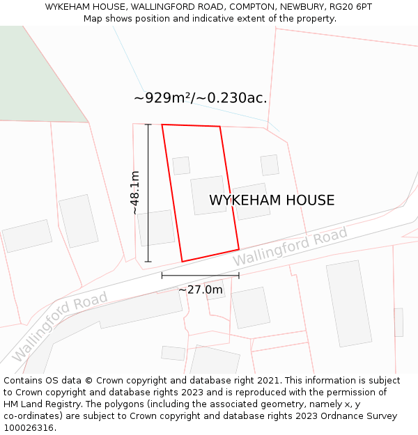 WYKEHAM HOUSE, WALLINGFORD ROAD, COMPTON, NEWBURY, RG20 6PT: Plot and title map