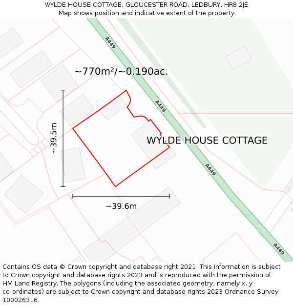 WYLDE HOUSE COTTAGE, GLOUCESTER ROAD, LEDBURY, HR8 2JE: Plot and title map