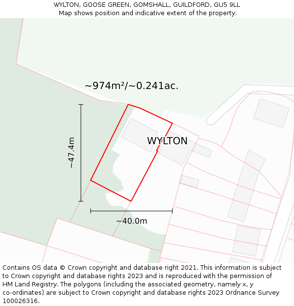 WYLTON, GOOSE GREEN, GOMSHALL, GUILDFORD, GU5 9LL: Plot and title map