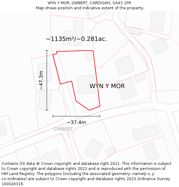 WYN Y MOR, GWBERT, CARDIGAN, SA43 1PR: Plot and title map
