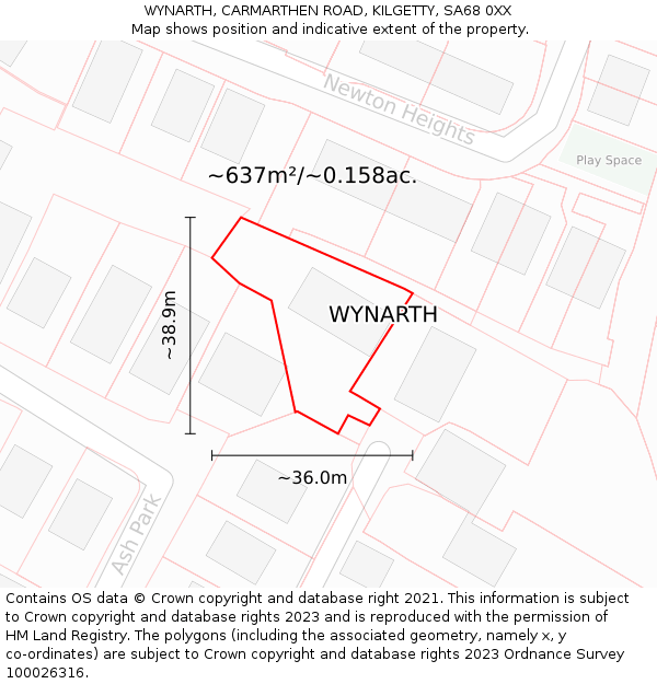 WYNARTH, CARMARTHEN ROAD, KILGETTY, SA68 0XX: Plot and title map