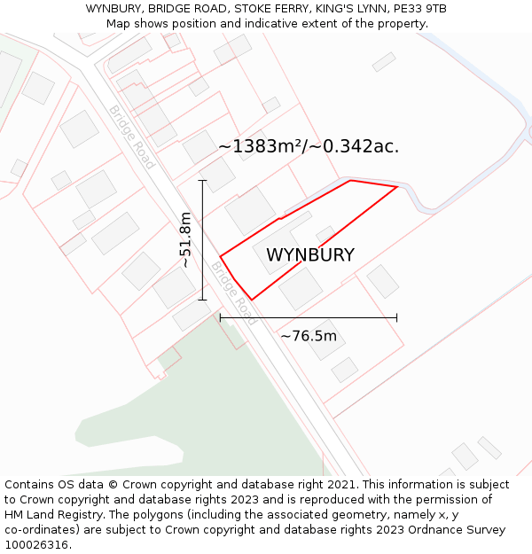 WYNBURY, BRIDGE ROAD, STOKE FERRY, KING'S LYNN, PE33 9TB: Plot and title map