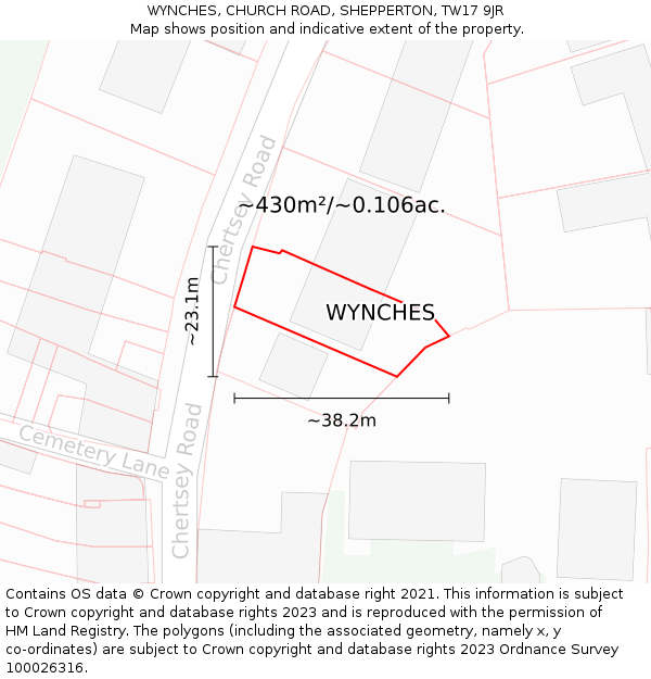 WYNCHES, CHURCH ROAD, SHEPPERTON, TW17 9JR: Plot and title map