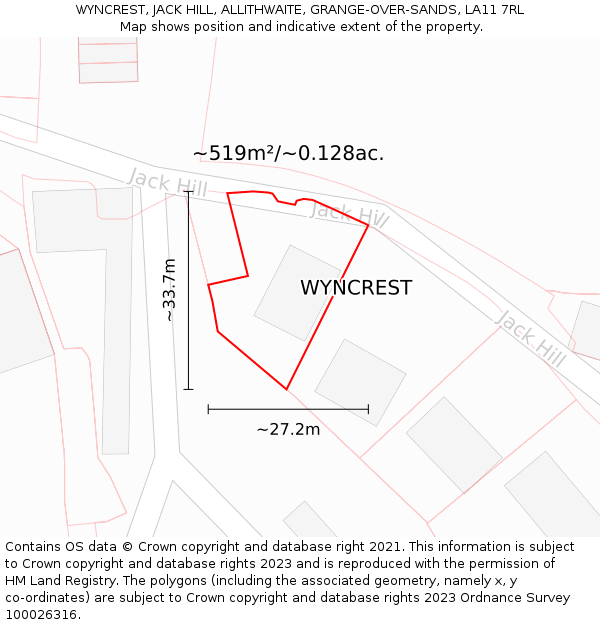 WYNCREST, JACK HILL, ALLITHWAITE, GRANGE-OVER-SANDS, LA11 7RL: Plot and title map