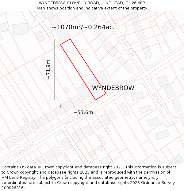 WYNDEBROW, CLOVELLY ROAD, HINDHEAD, GU26 6RP: Plot and title map