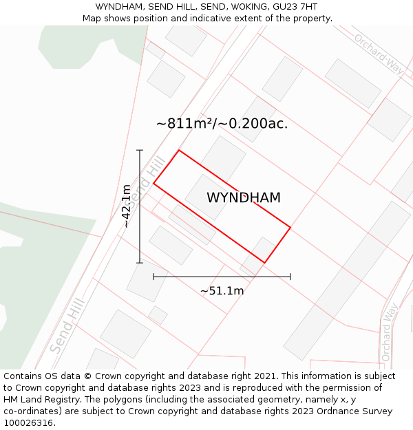 WYNDHAM, SEND HILL, SEND, WOKING, GU23 7HT: Plot and title map
