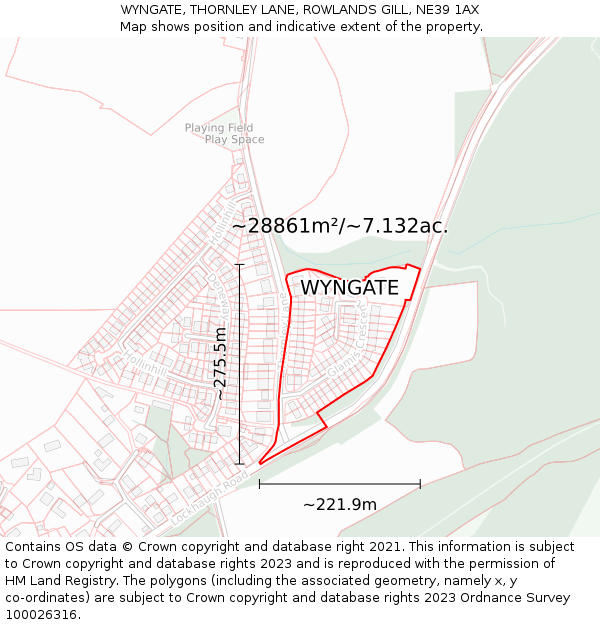 WYNGATE, THORNLEY LANE, ROWLANDS GILL, NE39 1AX: Plot and title map