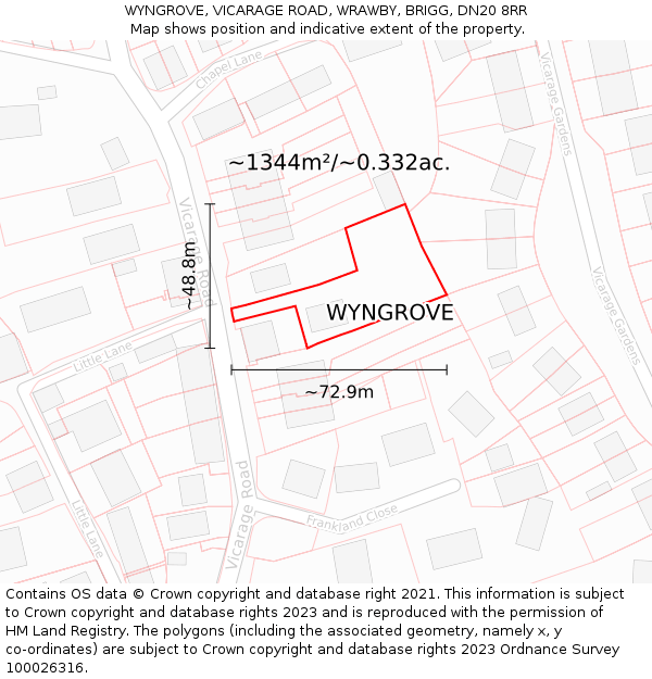 WYNGROVE, VICARAGE ROAD, WRAWBY, BRIGG, DN20 8RR: Plot and title map
