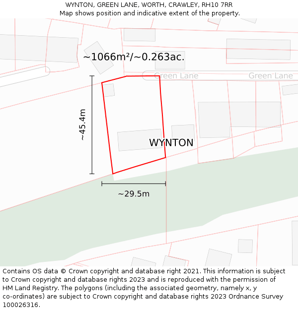 WYNTON, GREEN LANE, WORTH, CRAWLEY, RH10 7RR: Plot and title map