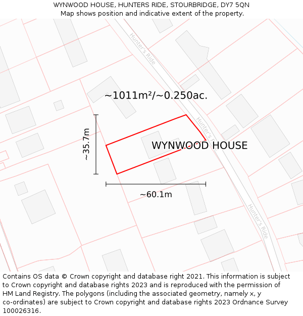 WYNWOOD HOUSE, HUNTERS RIDE, STOURBRIDGE, DY7 5QN: Plot and title map