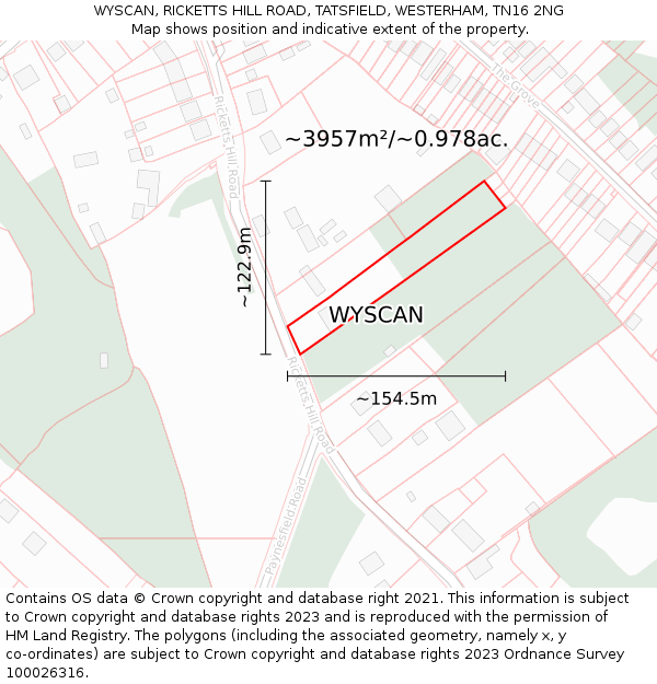 WYSCAN, RICKETTS HILL ROAD, TATSFIELD, WESTERHAM, TN16 2NG: Plot and title map
