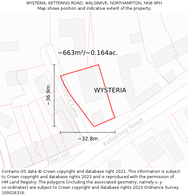 WYSTERIA, KETTERING ROAD, WALGRAVE, NORTHAMPTON, NN6 9PH: Plot and title map
