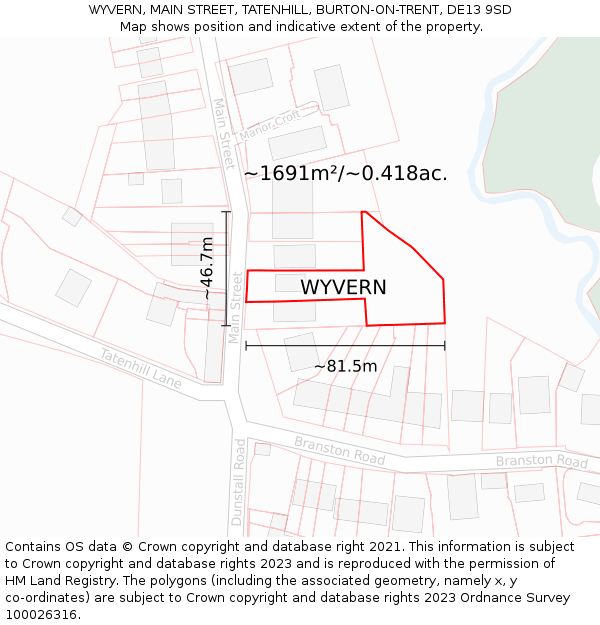 WYVERN, MAIN STREET, TATENHILL, BURTON-ON-TRENT, DE13 9SD: Plot and title map