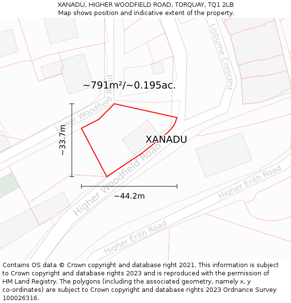 XANADU, HIGHER WOODFIELD ROAD, TORQUAY, TQ1 2LB: Plot and title map