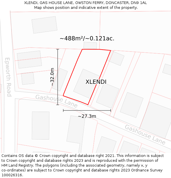 XLENDI, GAS HOUSE LANE, OWSTON FERRY, DONCASTER, DN9 1AL: Plot and title map