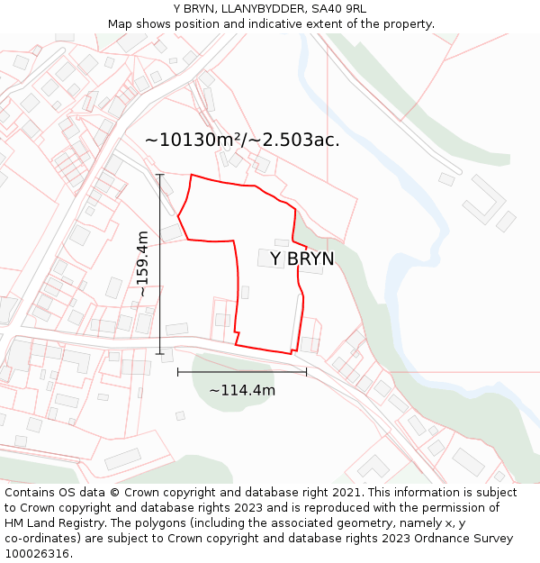 Y BRYN, LLANYBYDDER, SA40 9RL: Plot and title map