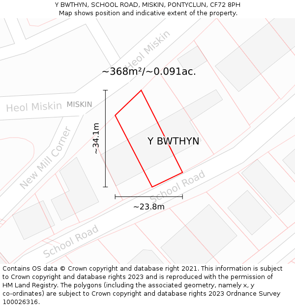 Y BWTHYN, SCHOOL ROAD, MISKIN, PONTYCLUN, CF72 8PH: Plot and title map