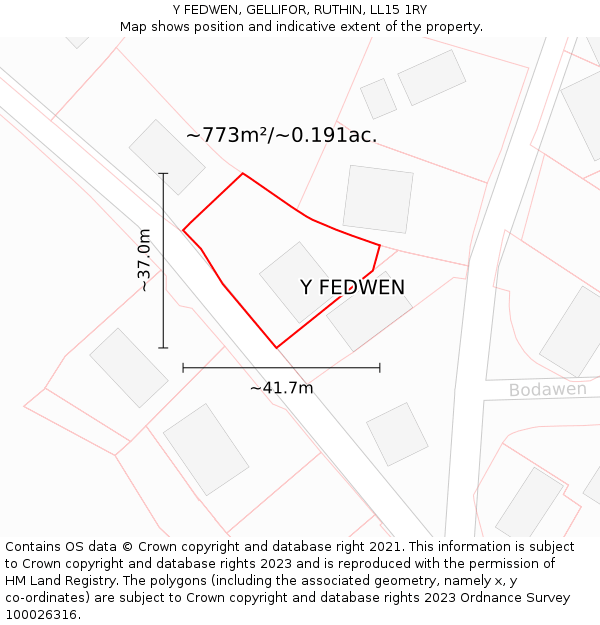 Y FEDWEN, GELLIFOR, RUTHIN, LL15 1RY: Plot and title map