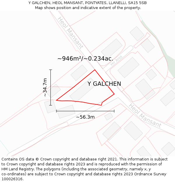 Y GALCHEN, HEOL MANSANT, PONTYATES, LLANELLI, SA15 5SB: Plot and title map