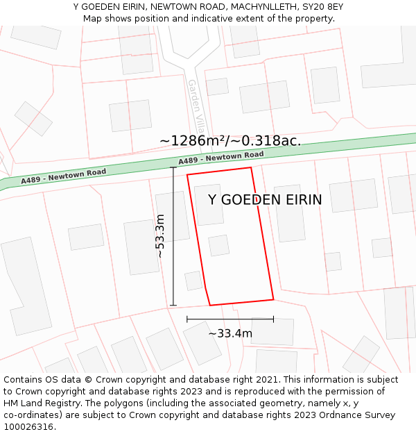 Y GOEDEN EIRIN, NEWTOWN ROAD, MACHYNLLETH, SY20 8EY: Plot and title map