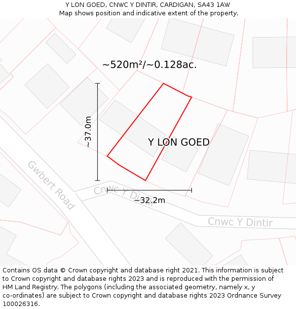Y LON GOED, CNWC Y DINTIR, CARDIGAN, SA43 1AW: Plot and title map